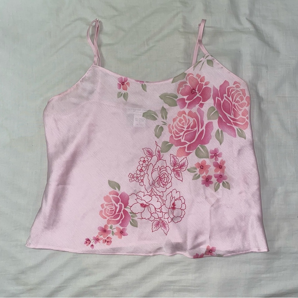 Pink Floral Satin Camisole